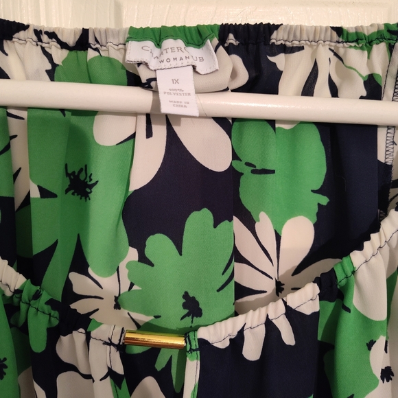 Charter Club Woman 1X Floral Tunic Blouse Navy Green White Long Sleeve Top - Picture 3 of 5